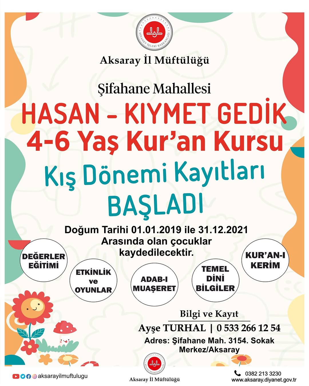 Aksaray'da 4-6 Yaş Grubu Çocuklar İçin Kuran Kursu Kayıtları Başladı