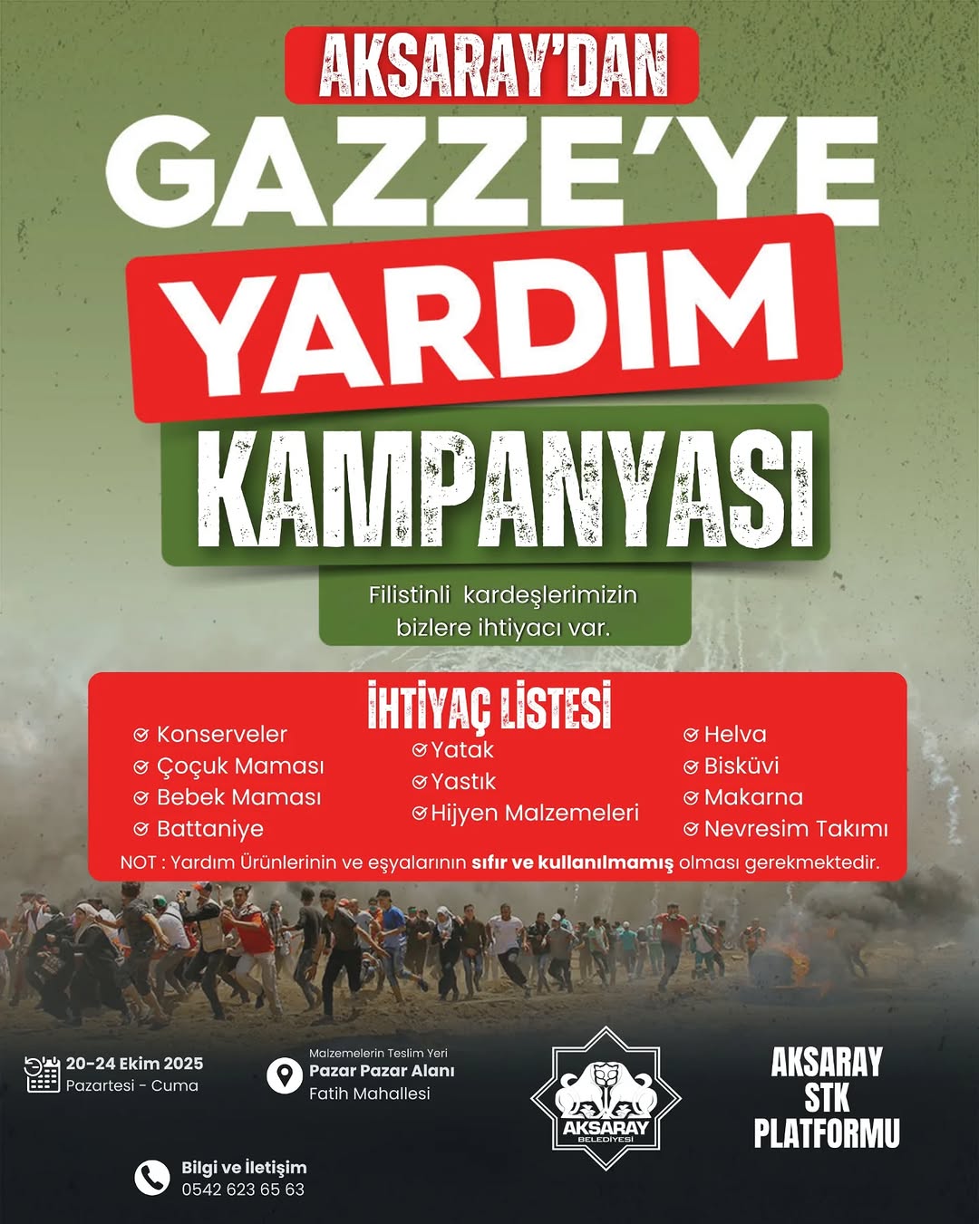 Aksaray'dan Gazze'ye İnsani Yardım Köprüsü Kuruluyor