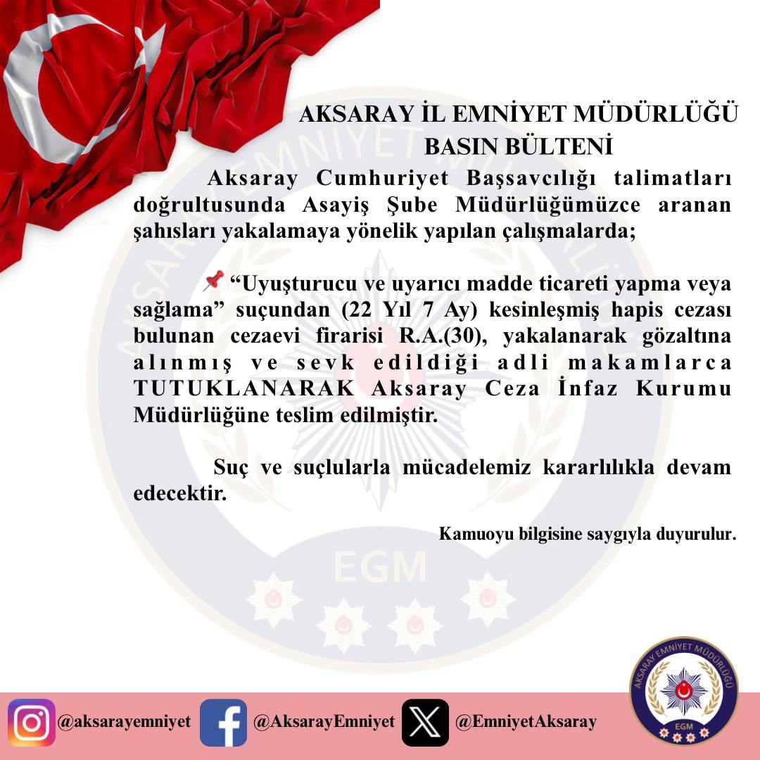 Aksaray Emniyeti Başarılı Operasyonla Cezaevi Firarisini Yakaladı