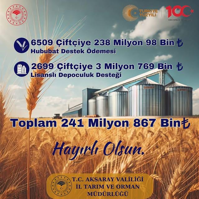 Çiftçilere 241 Milyon TL Hububat ve Lisanslı Depoculuk Desteği