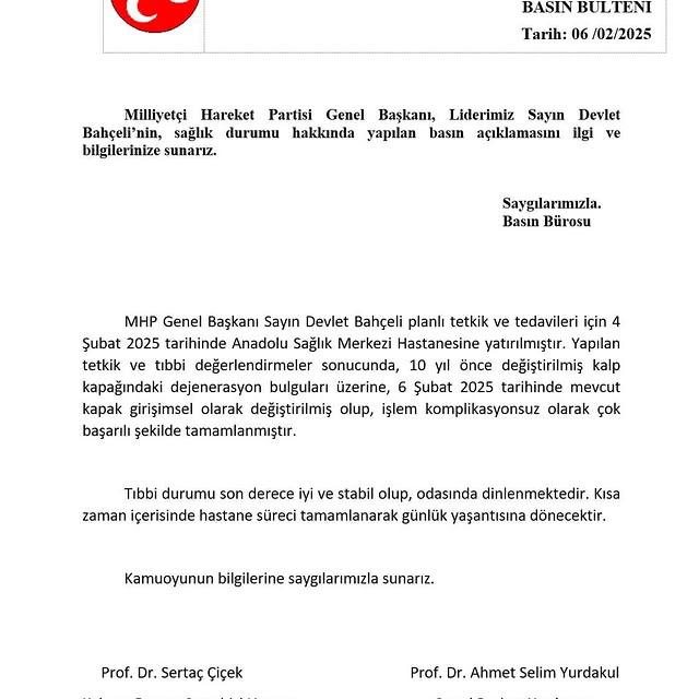 Devlet Bahçeli İçin Geçmiş Olsun Mesajı