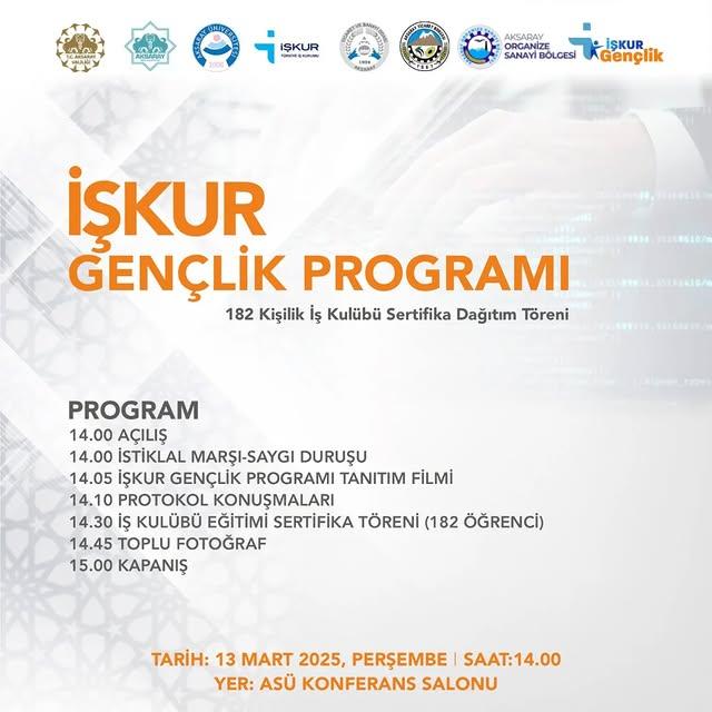 Aksaray Üniversitesi'nde İŞKUR Gençlik Programı Sertifika Dağıtım Töreni