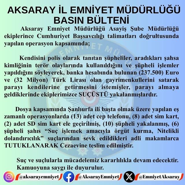 Aksaray'da Kendini Polis Olarak Tanıtan Dolandırıcılar Tutuklandı