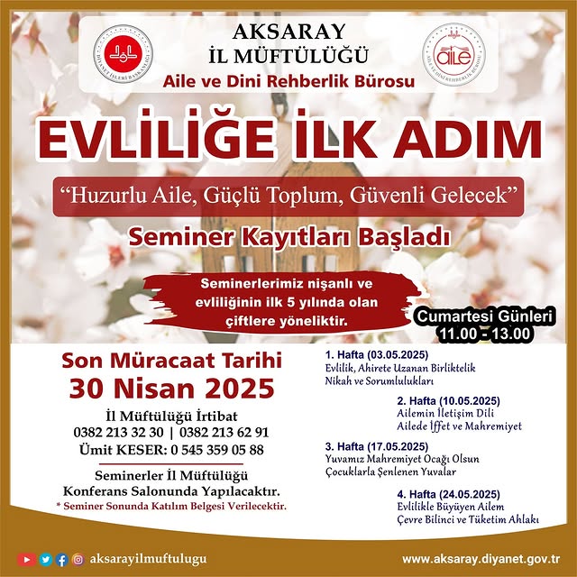 Aksaray'da Evliliğe İlk Adım Seminerleri Başladı: Nişanlı ve Yeni Evli Çiftler Başvuru Yapabiliyor