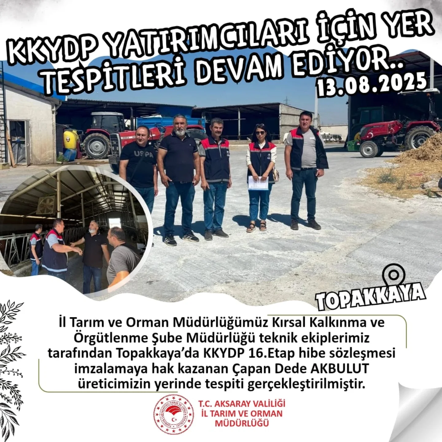 Aksaray'da Üreticiye KKYDP Hibe Desteği