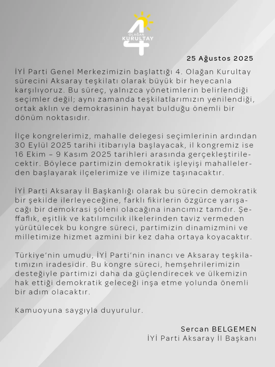 İYİ Parti Aksaray'da Kongre Süreci Başlıyor: İl ve İlçe Kongre Tarihleri Açıklandı