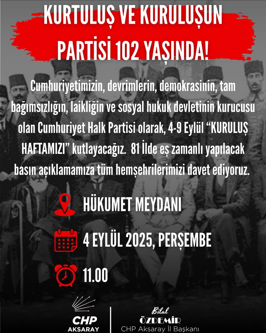 CHP 102. Kuruluş Yıl Dönümünü Kutluyor
