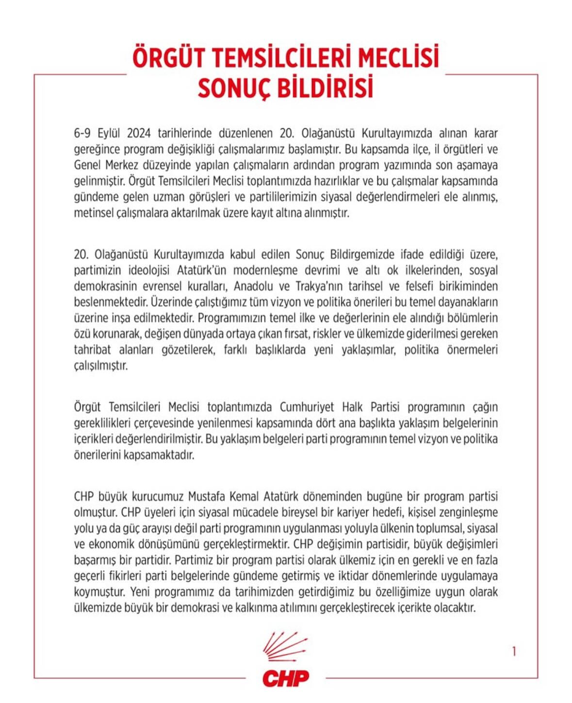 Parti Örgüt Temsilcileri Meclisi Sonuç Bildirisi Yayımlandı