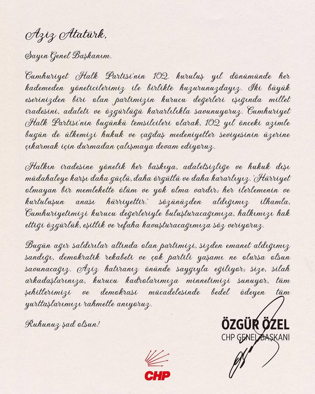 CHP'nin Kuruluş Yıl Dönümünde Anıtkabir'de Mesaj