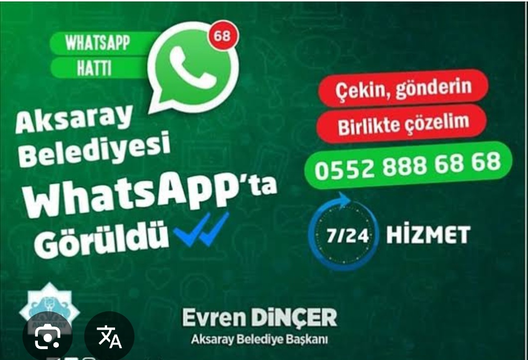 Aksaray Belediyesi whatsapp hattı şikayetleri anında çözüme kavuşturuyor. 